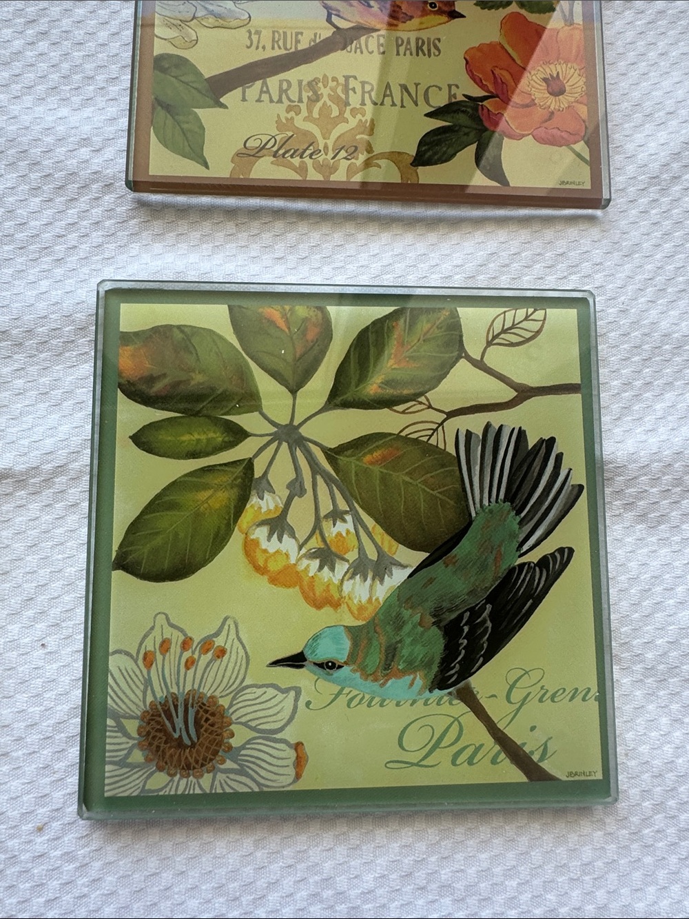 Set of 4 French themed glass bird coasters from Pier 1. - Picture 3 of 8